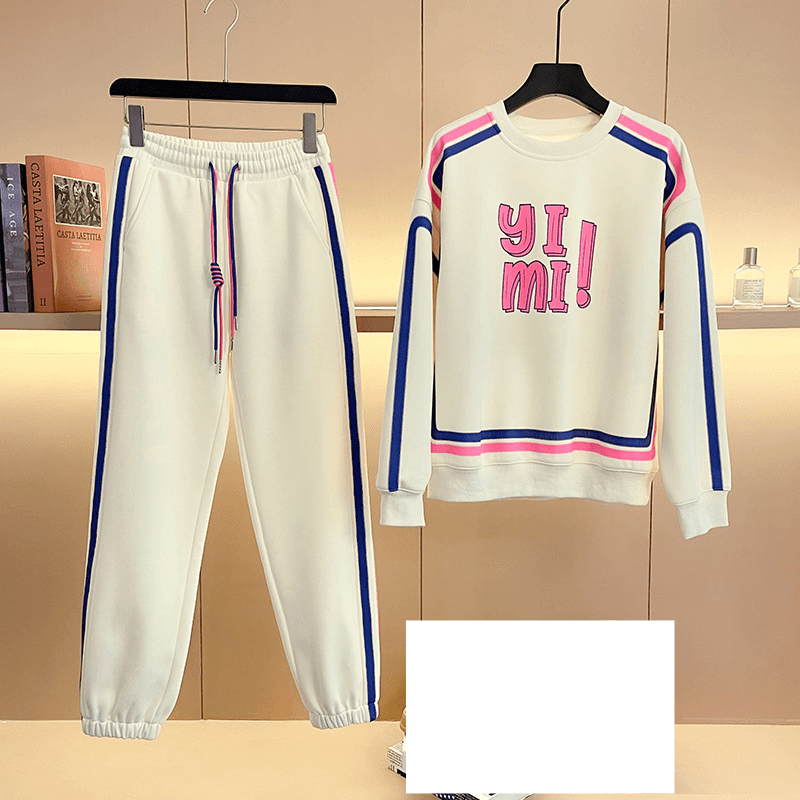 Women's clothing street casual sports suit for women spring new round neck letter sweatshirt sweatpants running two-piece suit trendy