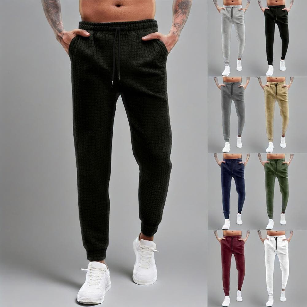 Pantalon de jogging en tricot gaufré pour homme – Pantalon décontracté extensible et respirant pour le sport et la détente, couleurs unies (bleu marine/noir/gris/blanc/kaki/olive) S-XXXL