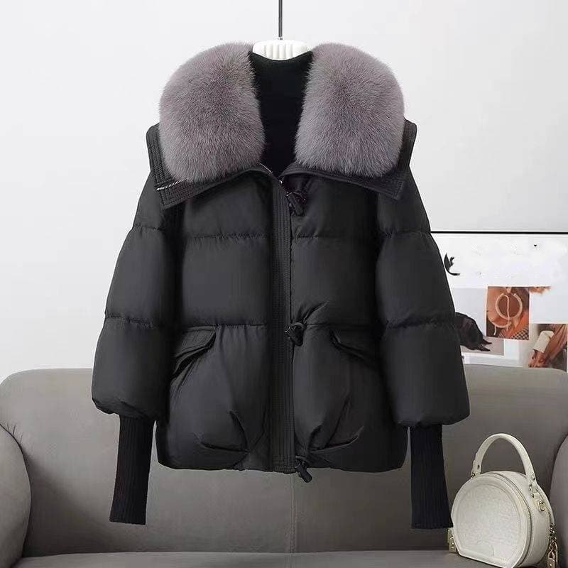 ​​Women's Winter Short Puffer Jacket With Detachable Faux Fur Hood, Oversized Fleece Lined Coat, Warm Thickened Cotton Parka For Casual & Commute​​