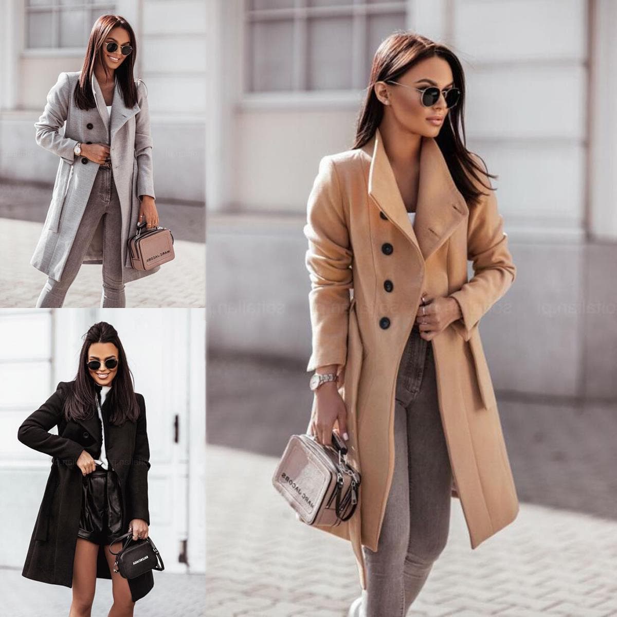 Women's Clothing Autumn and winter new women's woolen coat solid color straps medium and long woolen coat