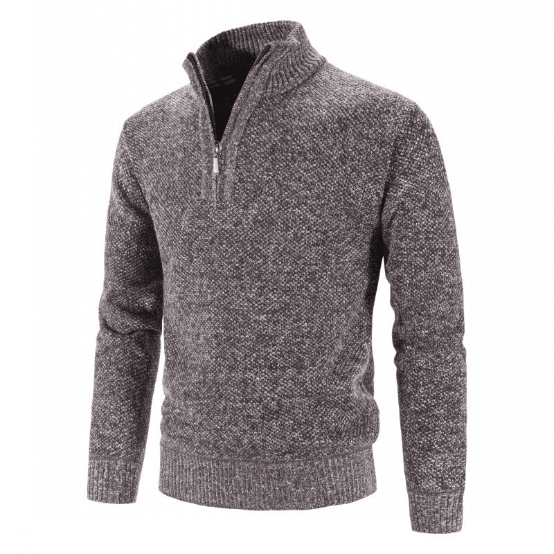 Men's long-sleeved sweater with large zip-up half turtleneck for men