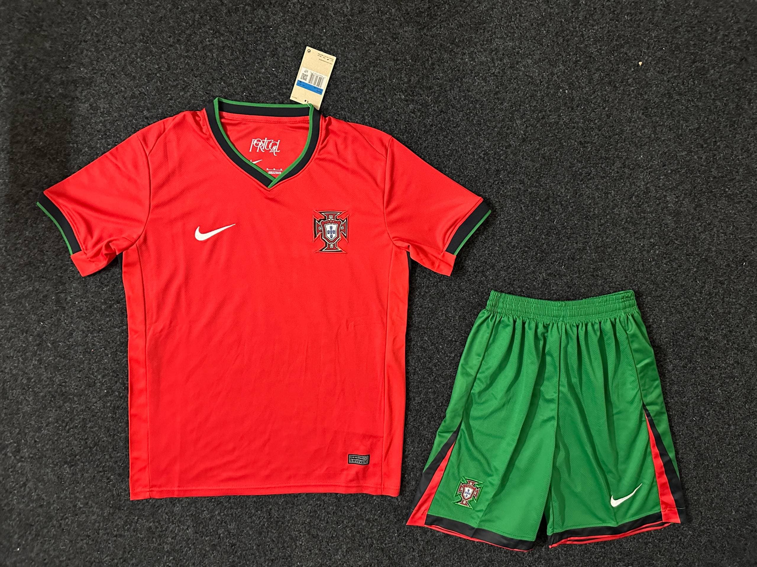 2024 New Adult Children's Portugal National Team Home/Away Football Jersey T-shirt Shorts Set - All Size