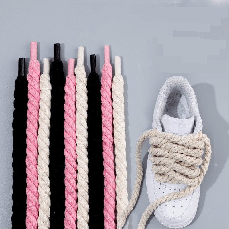 Shoe Accessories Rope Shoelaces Thick Round Black Warrior Black Powder Beige 8mm Shoelace Rope