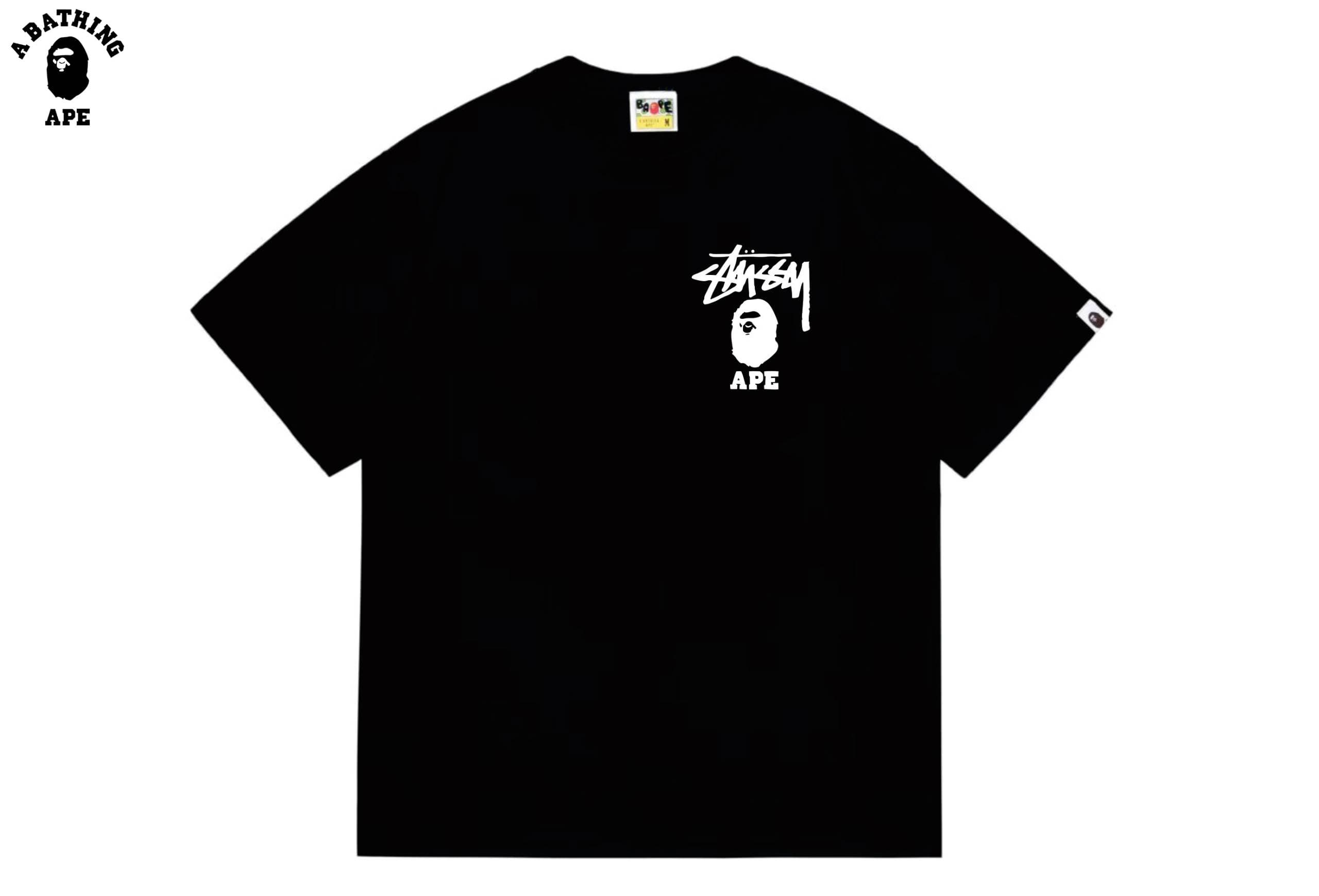 A BATHING APE BAPE-BAPE&Stussy Collaboration Stusey Letter Ape Man T-shirt Made Of Pure Cotton Fabric