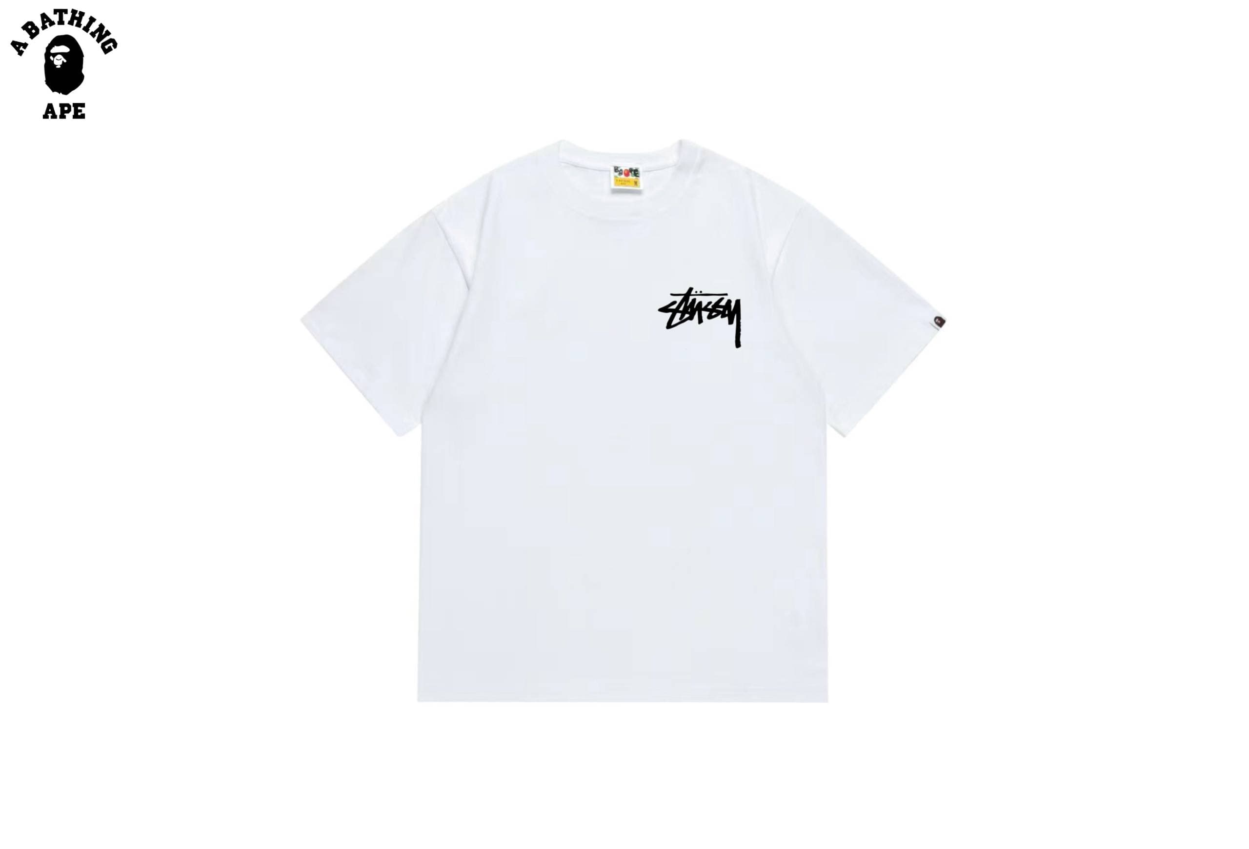 A BATHING APE BAPE-BAPE&Stussy Collaboration Stusey Letter Ape Man T-shirt Made Of Pure Cotton Fabric