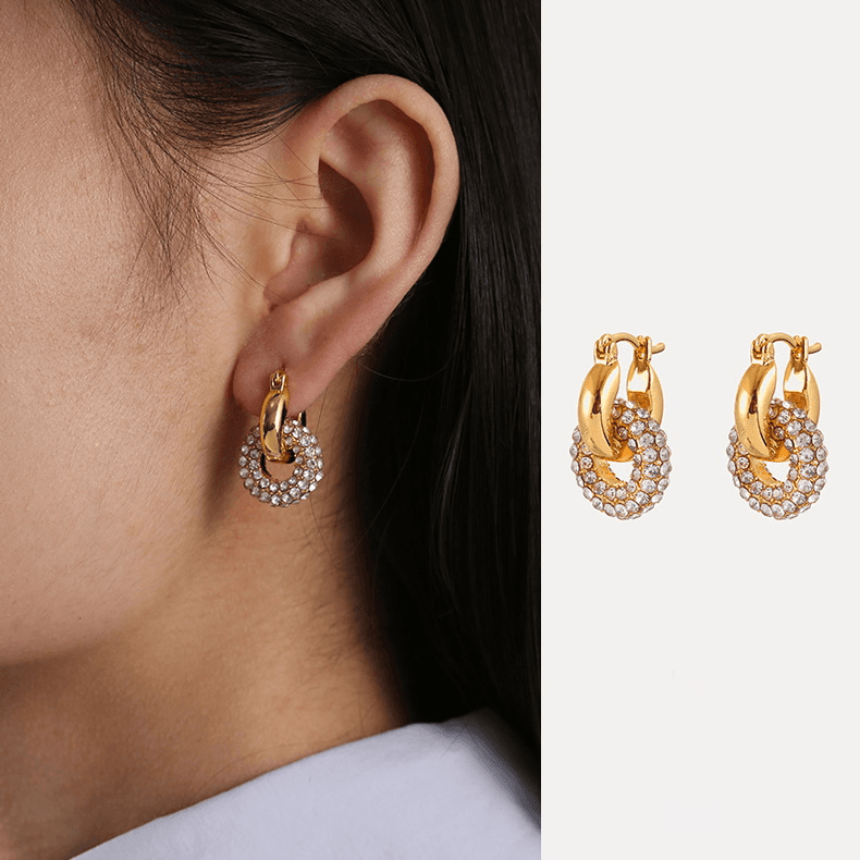 Women's Jewelry Copper Geometric Round Zircon Earrings Niche Earrings Light Luxury Zircon Inlaid Fashionable Earrings