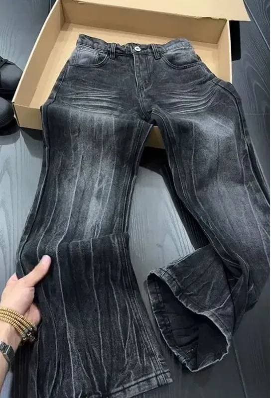 Men's Clothing Men's Lightning Wash Denim Pants - Vintage High Street Jeans (Retro Bootcut Style)