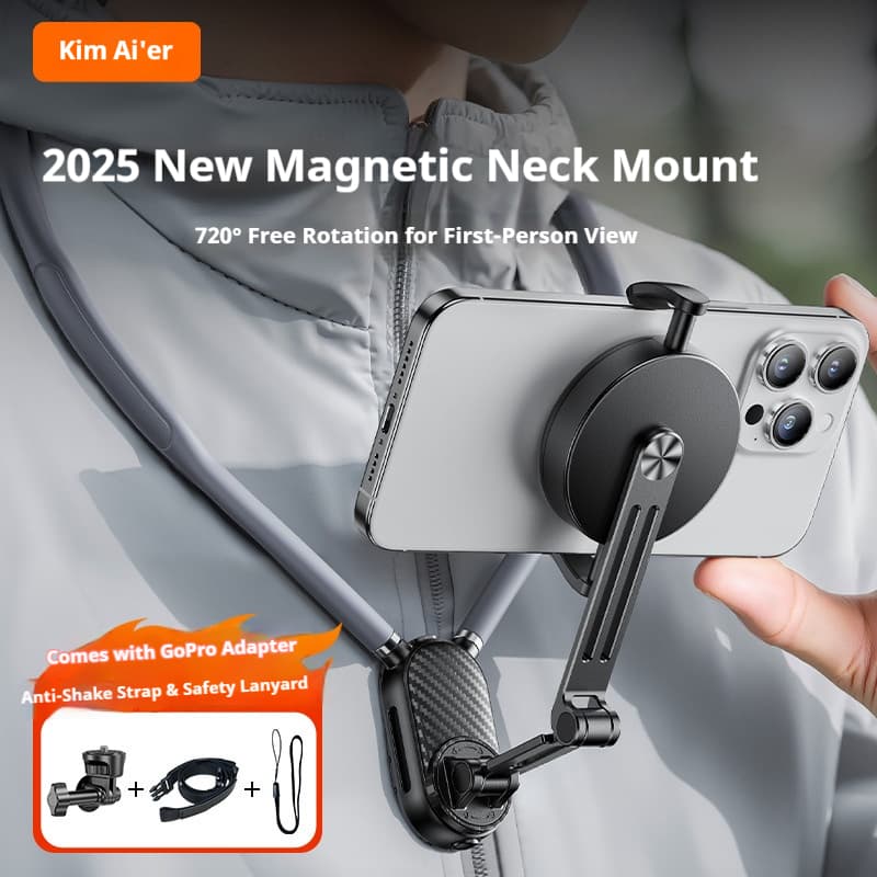 Magnetic Neck Phone Holder For Hands-Free Recording - First-Person POV Camera Mount For Vlogging, Cycling & Live Streaming