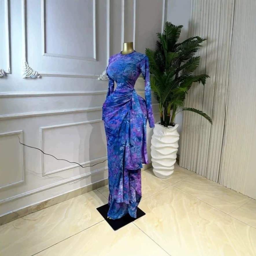Spring/Summer Elegant Classy Printed Pleated Dress Long Sleeved American Style Vacation Dress For Women