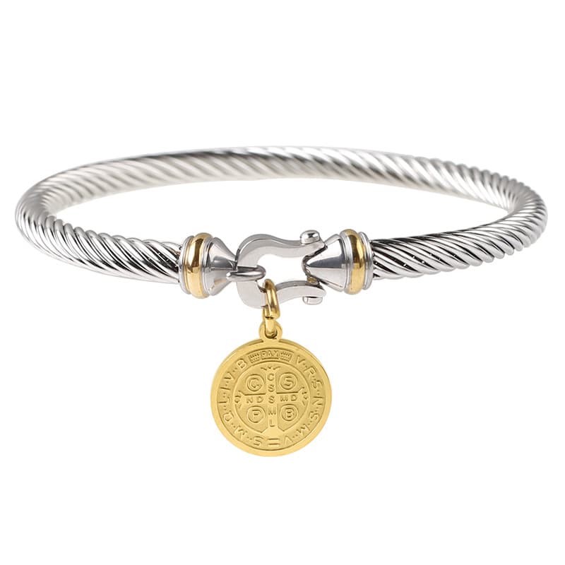 New Steel Wire Benedict Round Tag Circle Pattern Bracelet