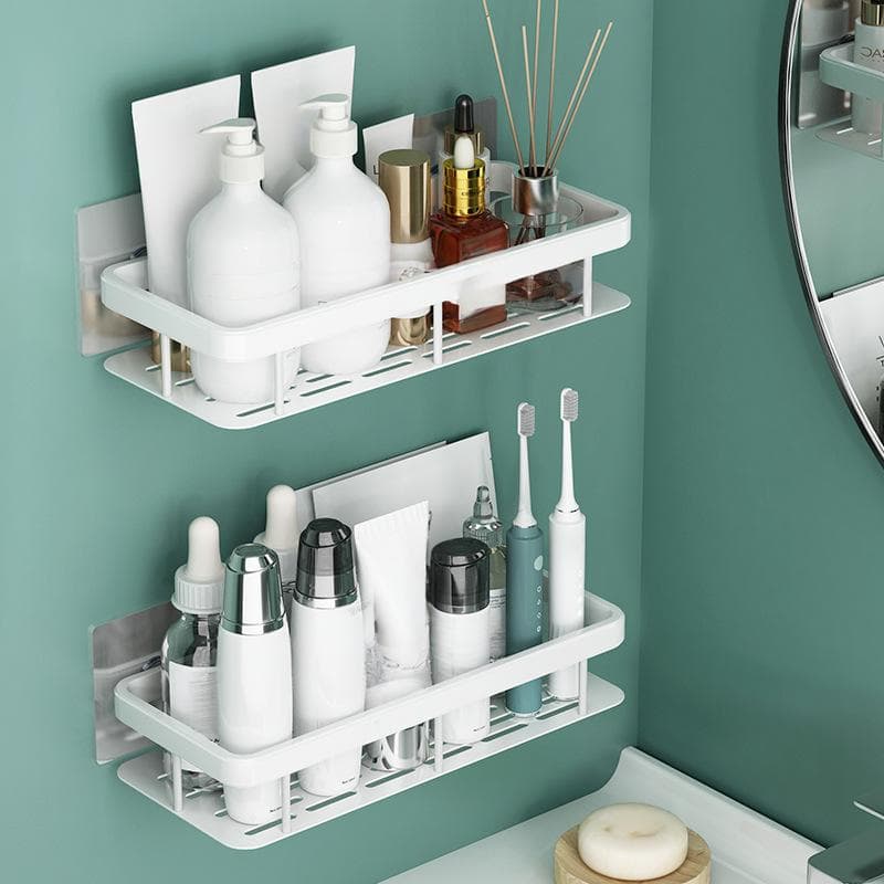 Black Gold Space Aluminum Shelf 2-Tier Wall Mount Organizer For Bathroom Kitchen No Drill Rustproof Multi-Purpose Storage