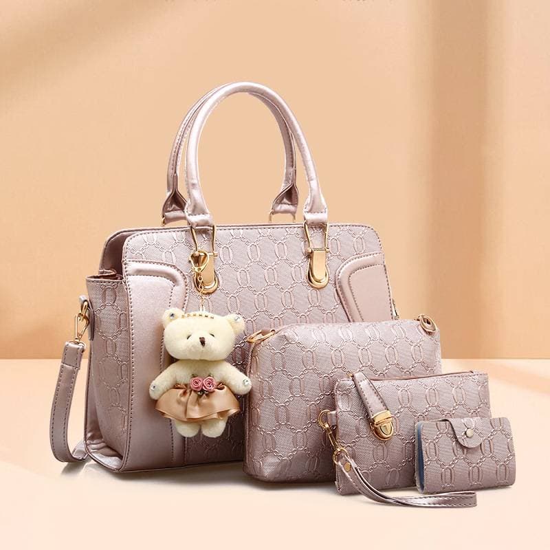 4pcs/set Mother-Daughter Bag Set – Embossed PU Tote & Crossbody (6 Colors)​