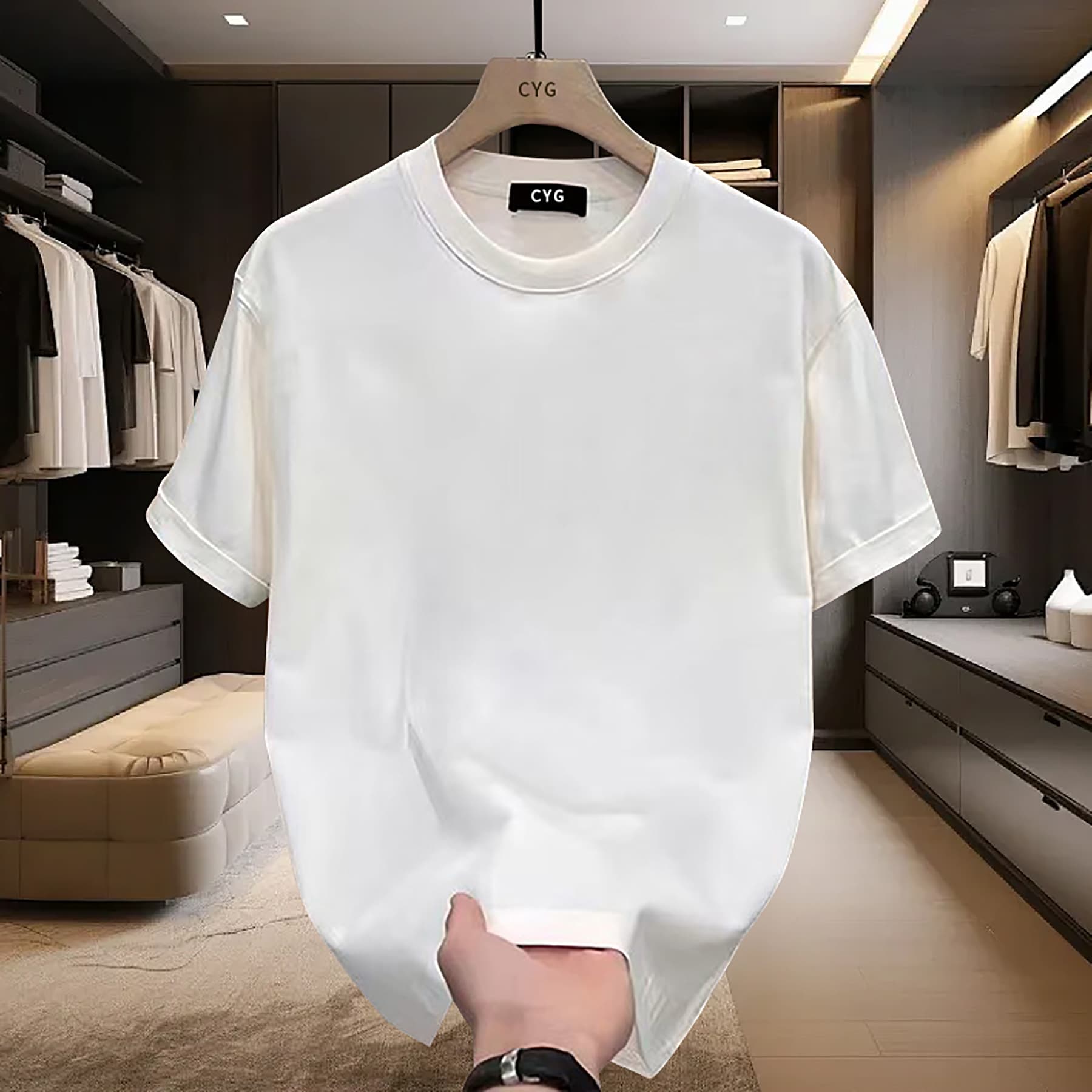 2026 Men's Crew Neck Casual T-Shirt Solid Color Pure Cotton T-Shirt