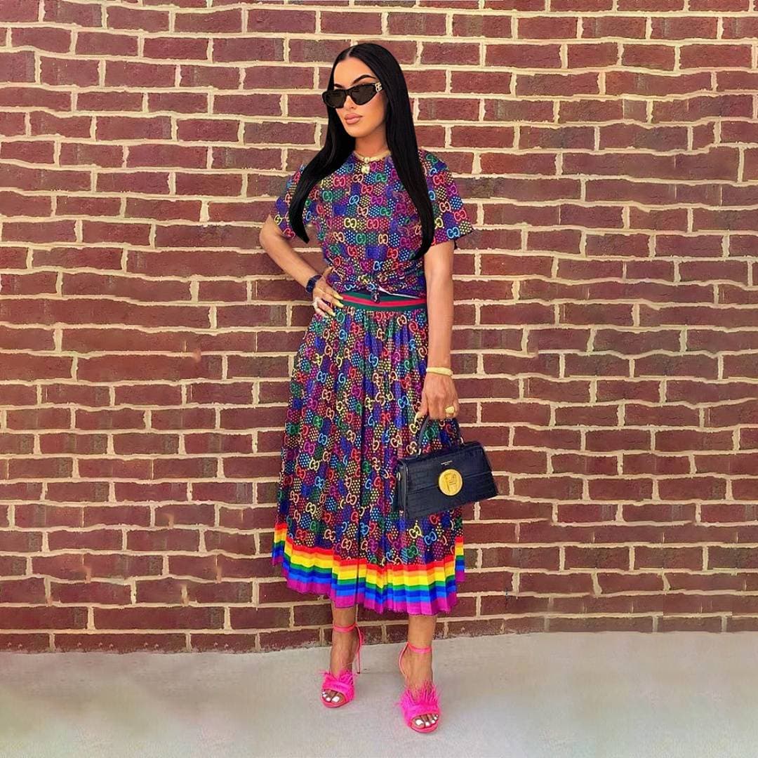 Ensemble jupe plissée imprimée pour femme - Tenue deux pièces colorée et tendance