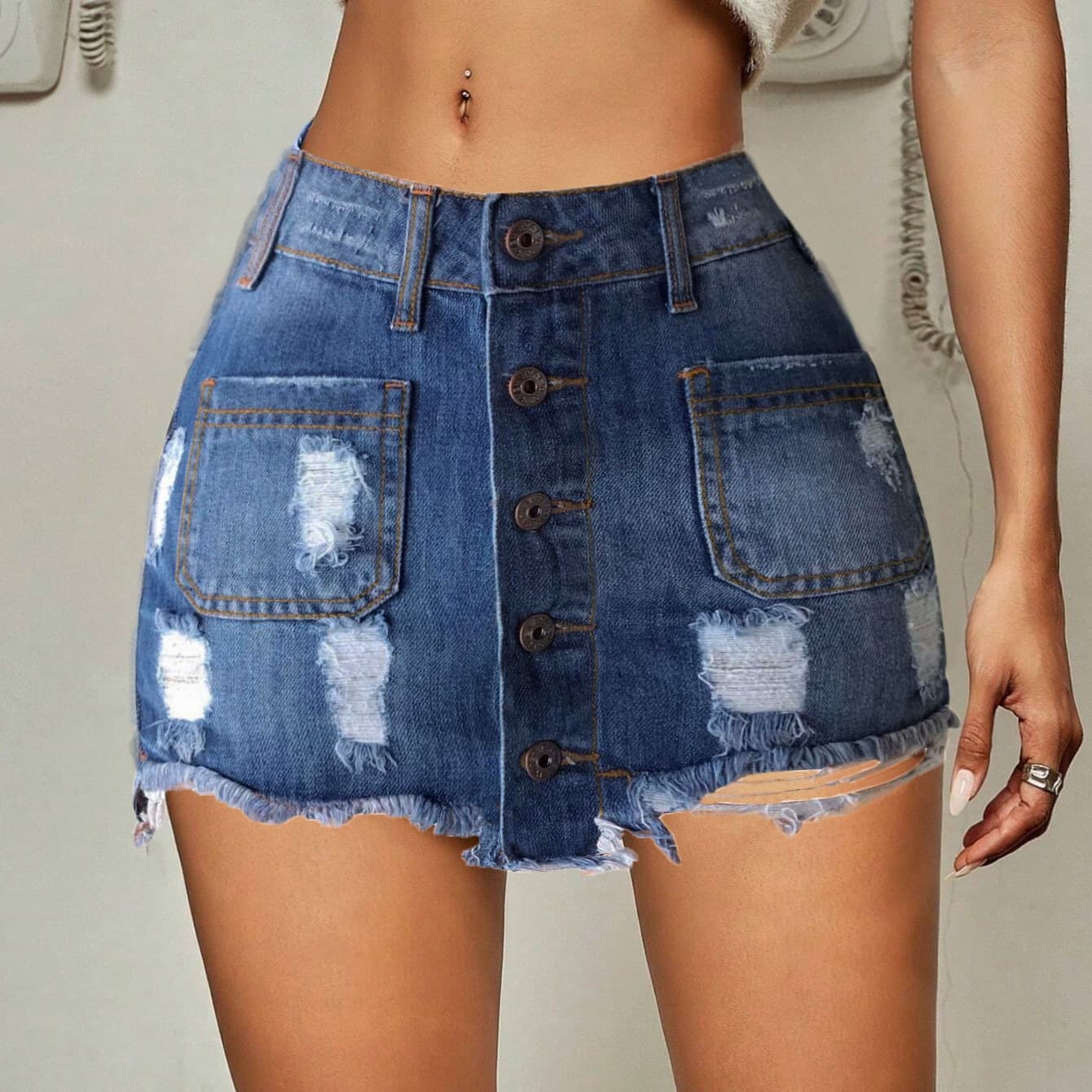 Women's Clothing Denim Short Skirt New Style Ripped Slim Hip Skirt Spot