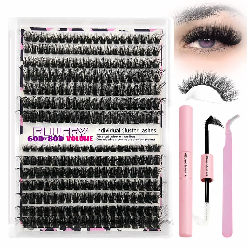 Cosmetics Cluster Eyelashes Reusable Individual Eyelashes Fluffy Style Lash Clusters DIY Eyelash Extensions Soft Comfortable Lash Bond Seal Tweezers