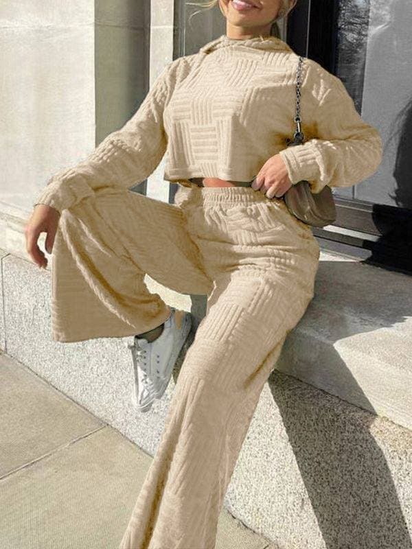 Women's Clothing casual fashion long sleeved hooded sweatshirt wide leg pants two piece set