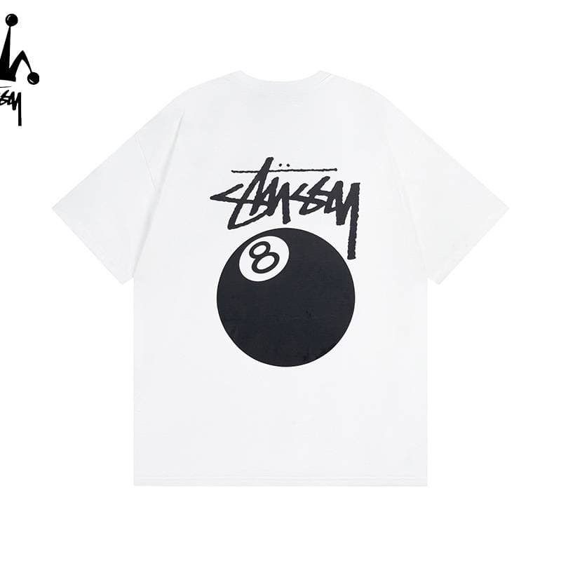 Stussy Black Eight Billiards Ball Printed Pattern Cotton Short Sleeved T-shirt0301-75