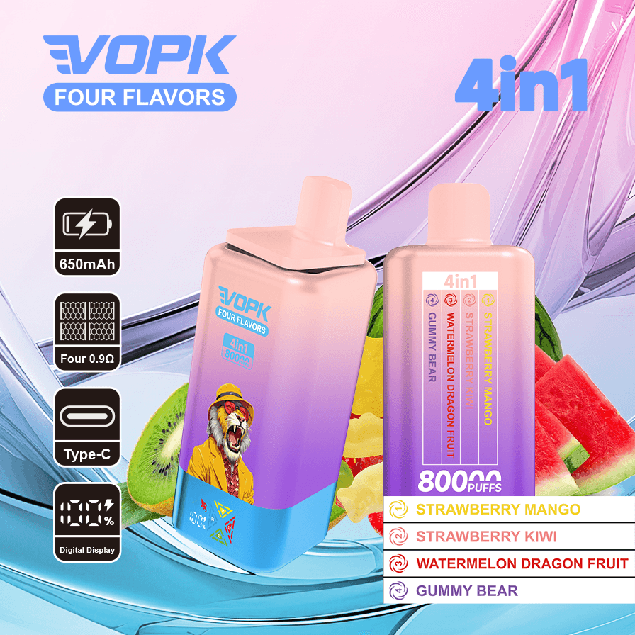 Cigarettes électroniques jetables Vopk 80 000 bouffées 80 k, quatre saveurs, 1 pièce