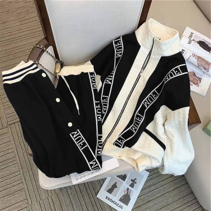 Women's Clothing Station Casual Fashion Women's Suit New Large Size Loose Foreign Style Sweater Small Style Sports Two Piece Suit