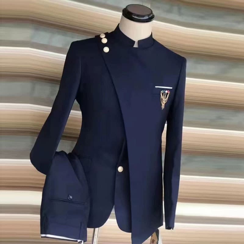 Fat Up Large-sized Men's Standing Collar Two-piece Business And Banquet Dress