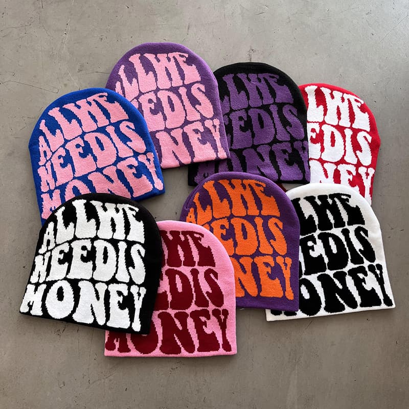 Men's Autumn Winter Wool Knitted Hat Trendy Letters Jacquard Design Adult Unisex Pullover Beanie