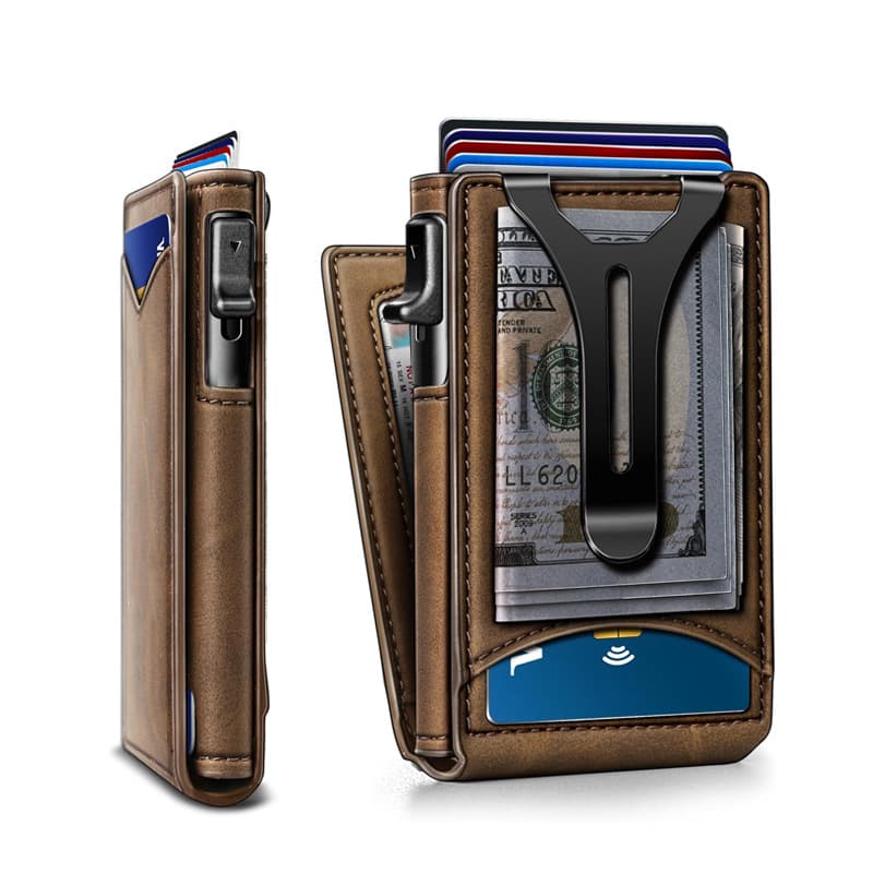Men's Bags Men's Wallet Bifold Flip Metal Wallet Card Holder Rfid Anti Theft Multifunctional Contrast Color Card Holder