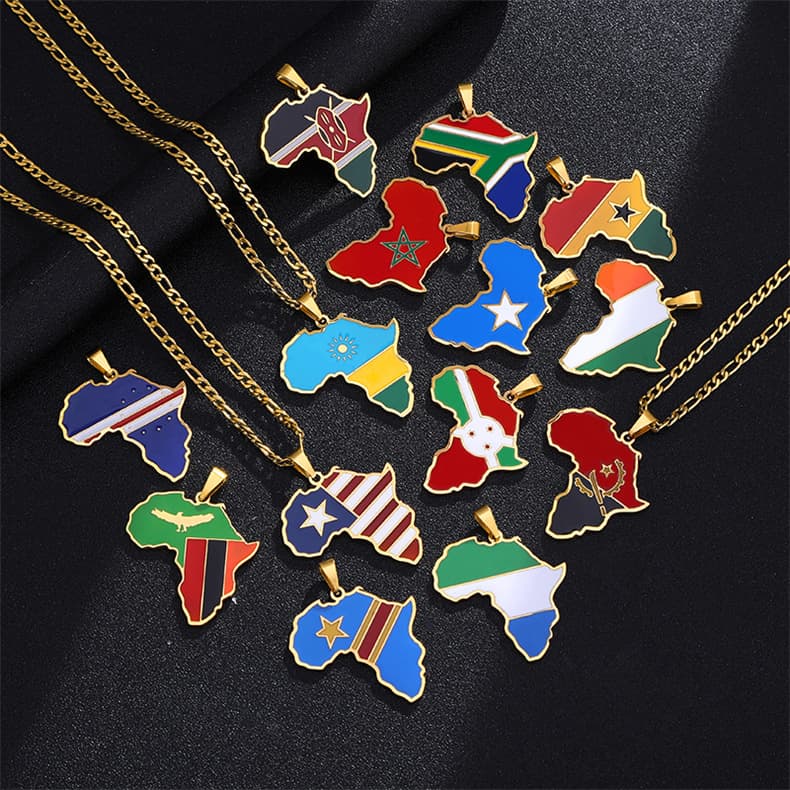 Hip Hop Jewelry Map Nigeria Somalia Angola Stainless Steel Necklace