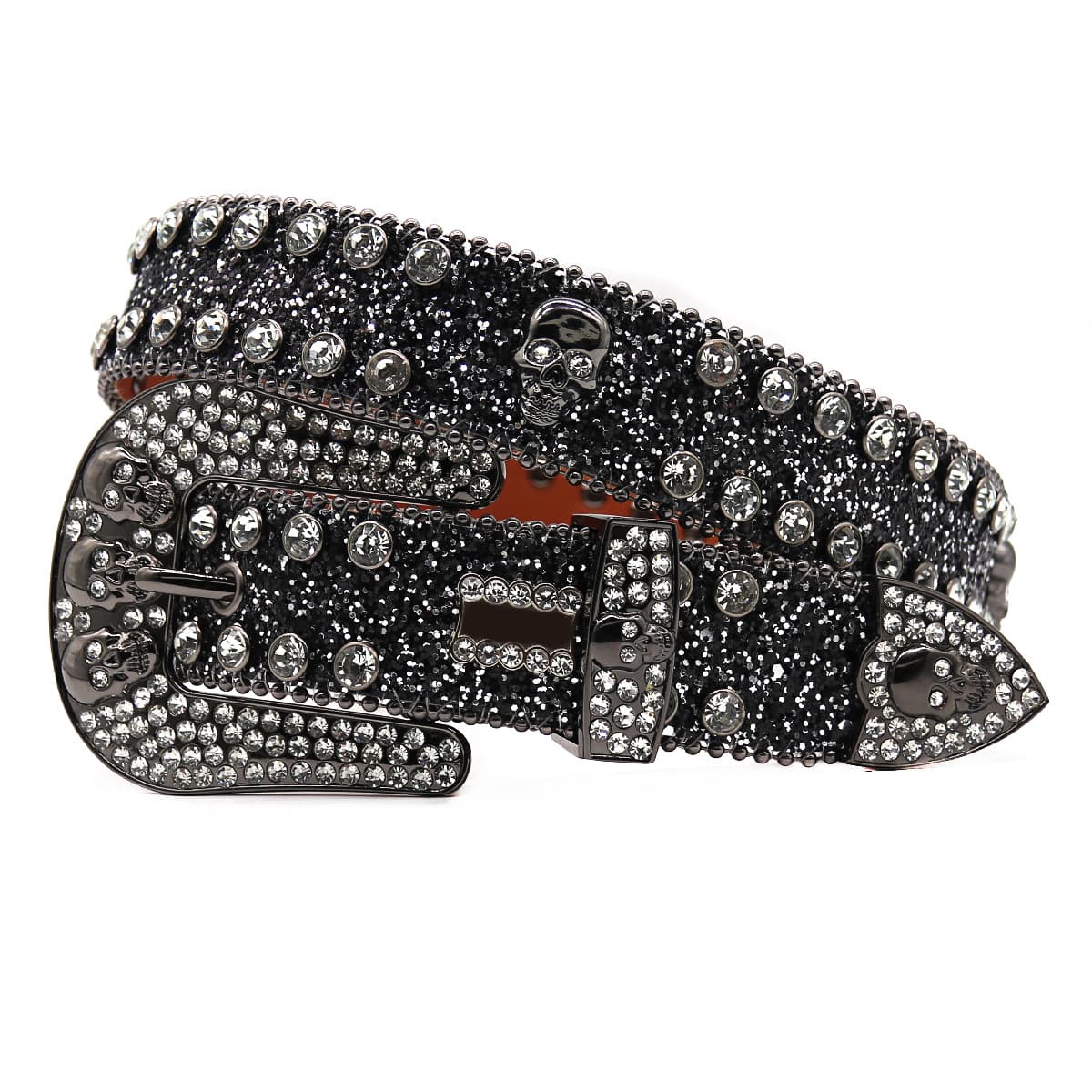 Skull head water men's diamond inlaid belt, women's zinc alloy needle buckle, personalized street fashion punk style
