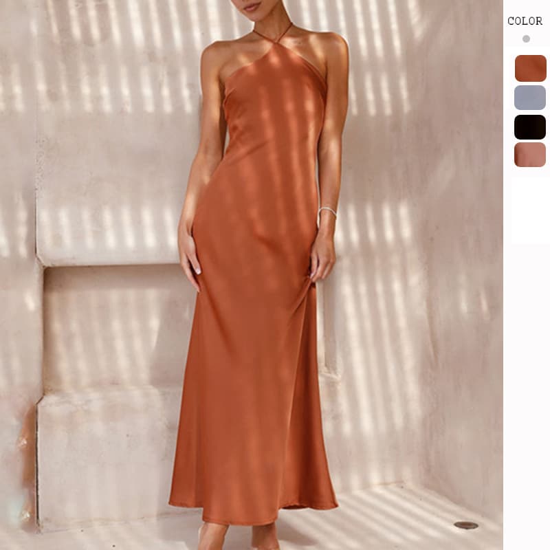 European And American Cross Border Spring And Summer New Sexy Solid Color Slim Sleeveless Backless Temperament Dress For Women