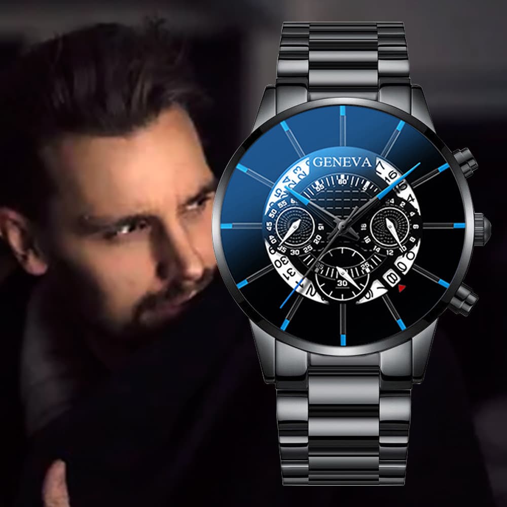 New GENEVA Watch Men's Steel Band Watch Fashion Calendar Quartz Belt Watch Men's Wholesale