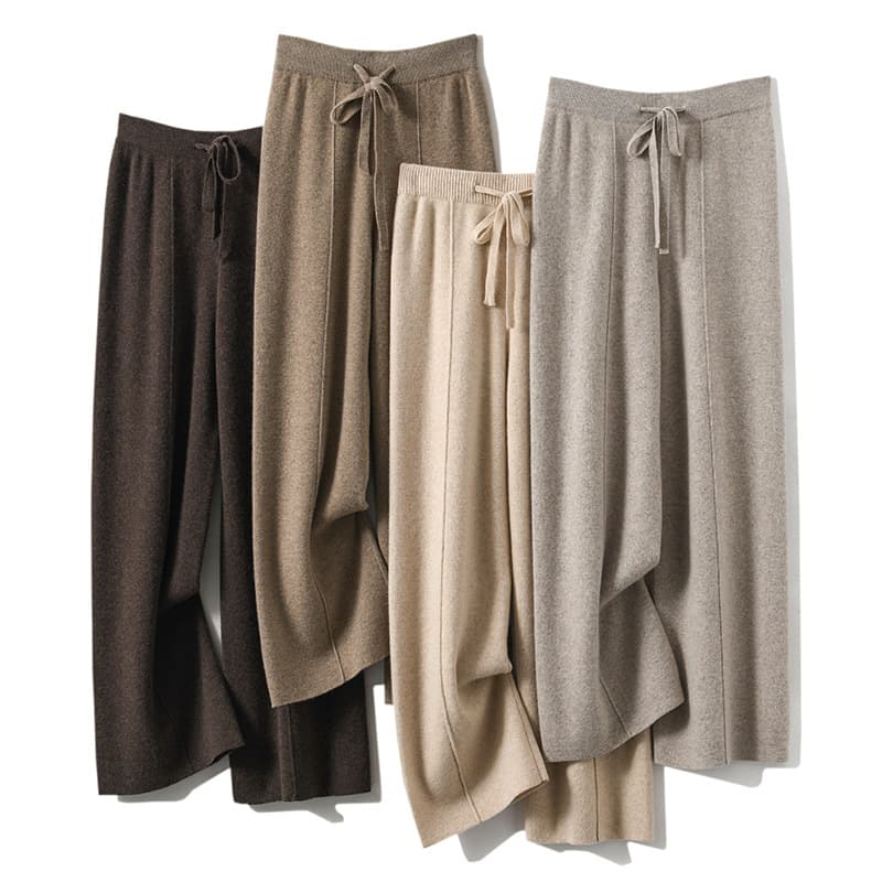 K New High-waisted Women's Korean-style Warm Knitted Wide-leg Straight Trousers; Women's Solid Color Loose Wide-leg Trousers