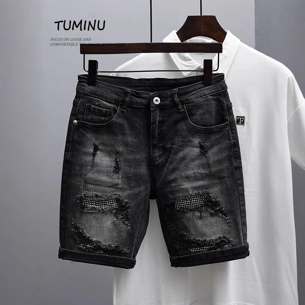 Men's Clothing Denim Shorts Men's Trendy Brand Summer Thin Style Net Celebrity Old Scratched Holes Beggar Shorts Trendy Versatile Shorts