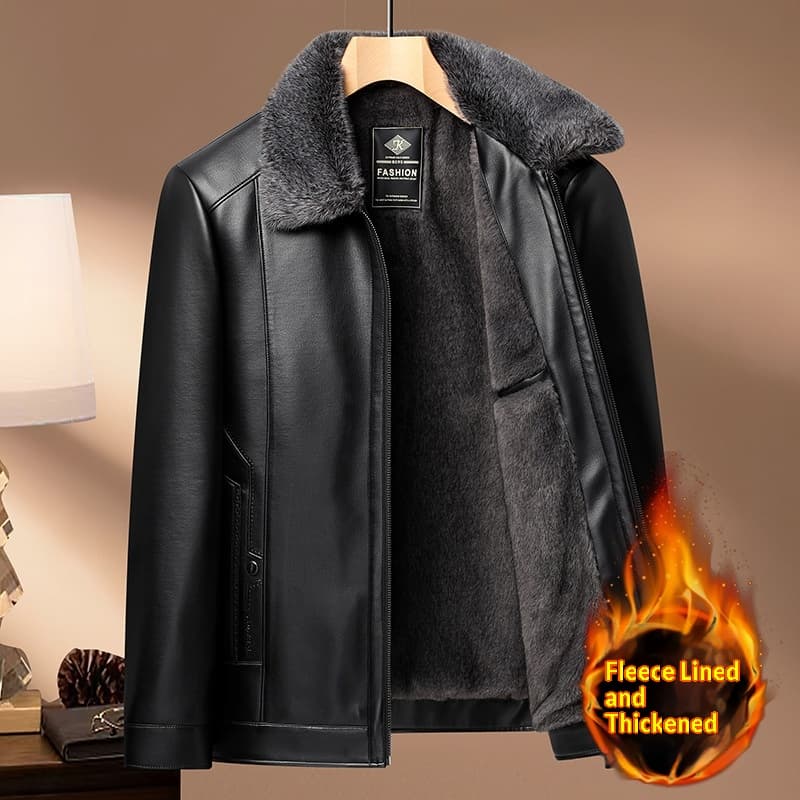 Dad With Fleece Lining And Thickened Turn-Down Collar Leather Jacket 2025 Winter New Men's Fashion Middle-Aged Business