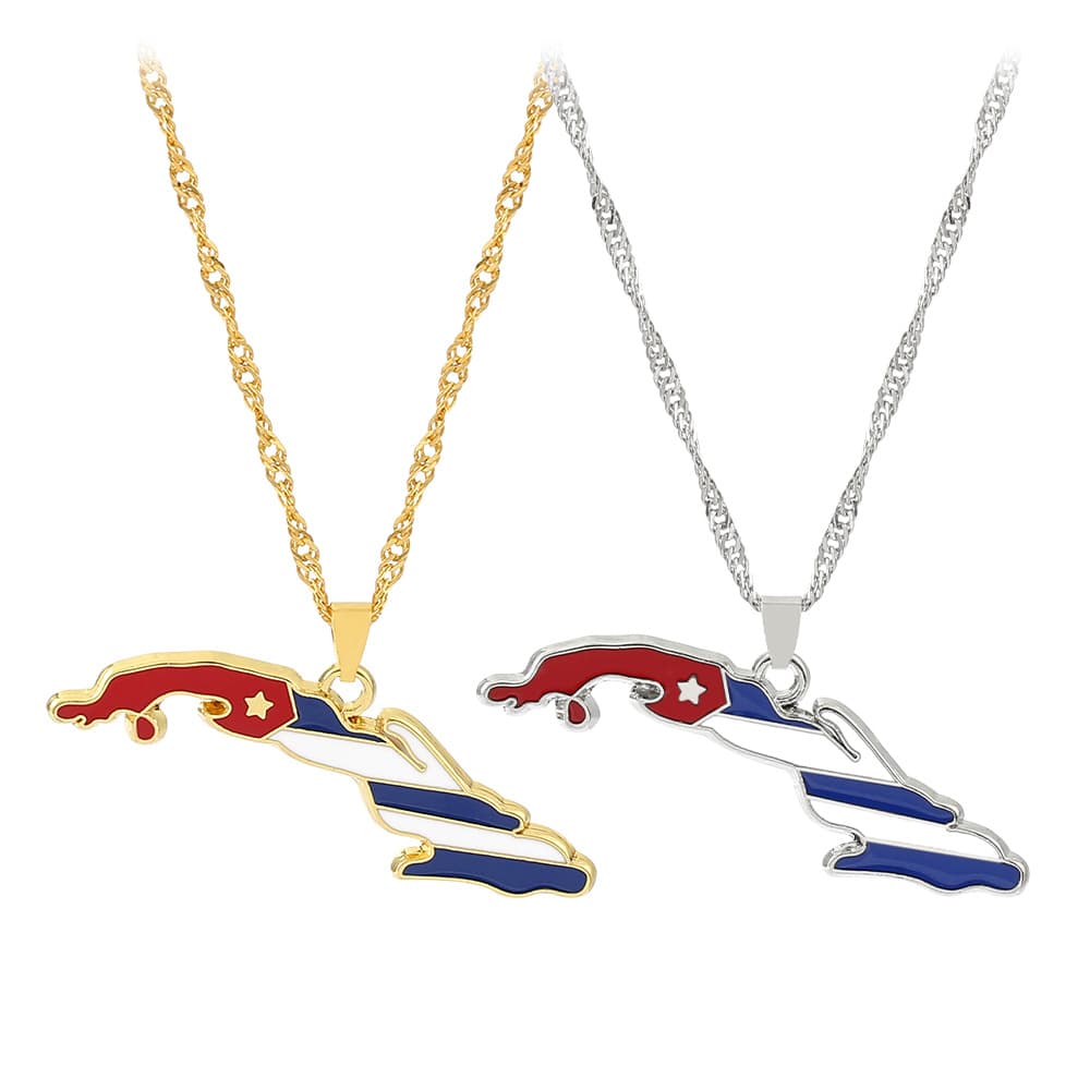 Cross-Border New Cuban Map Pendant Flag Element Color Matching Five-Pointed Star Necklace Jewelry Old Money Style