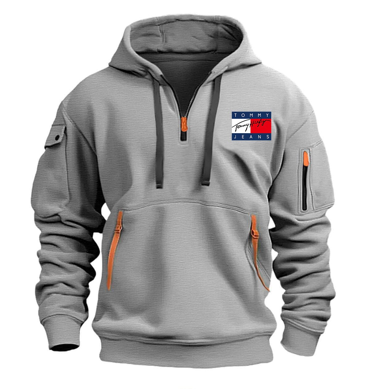 Sweat à capuche pour homme, printemps et automne, fermeture éclair, multi-poches, imprimé marée, veste de sport et décontractée pour homme