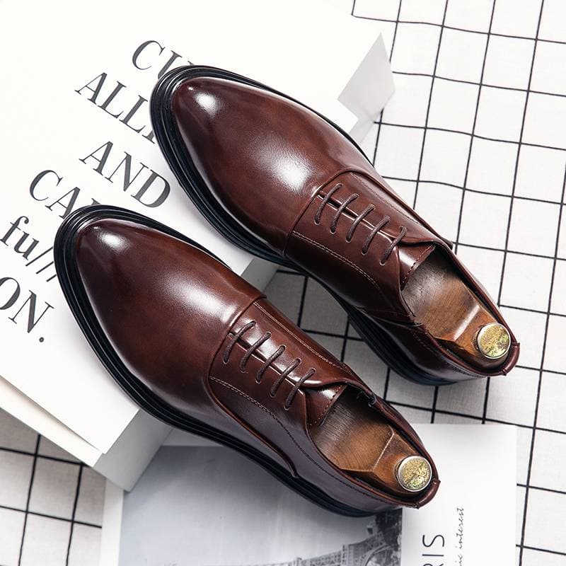 Men's Fashion Brown Business Derby Shoes New Lace-up Banquet Dress Shoes Office Black Wedding Groom Men's Shoes