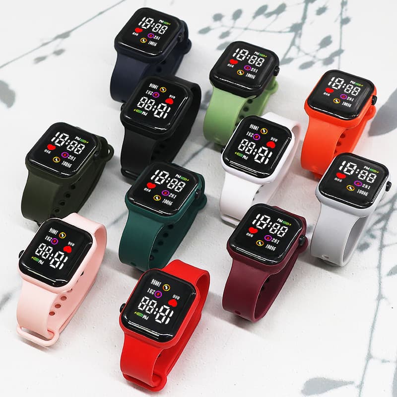 New 10086 Heart-shaped Block Couple Sports LED Student Electronic Watch