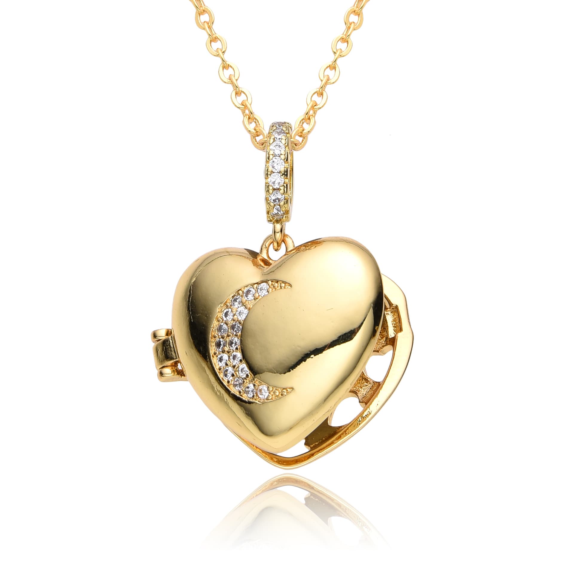 Love Heart Shaped Photo Box Album Love Moon Five Pointed Star Micro Inlaid Pendant Opening And Closing Necklace Copper Gold Plated