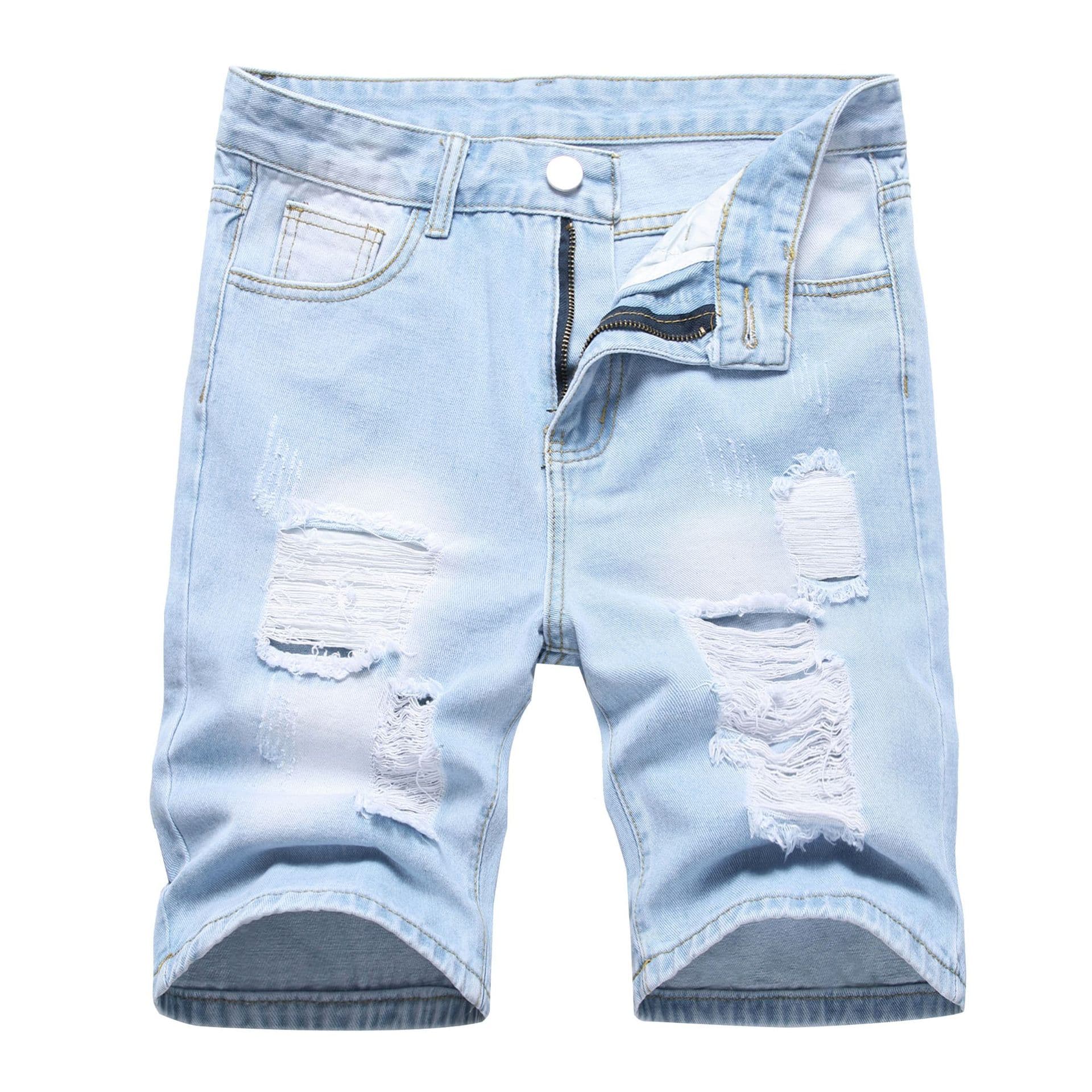 Men's Distressed Denim Shorts - Casual 5-Inch Cargo Shorts With Hand-Ripped Details, Cotton Blend, Multi-Pocket Design For Streetwear & Urban Fashion