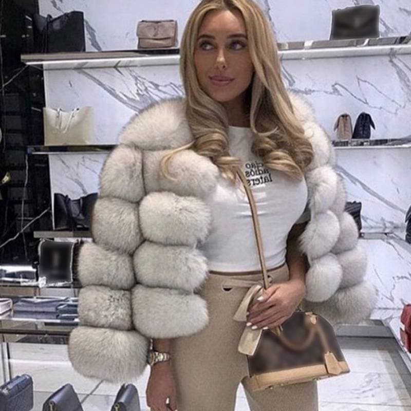 Women's short long sleeve furry fur coat