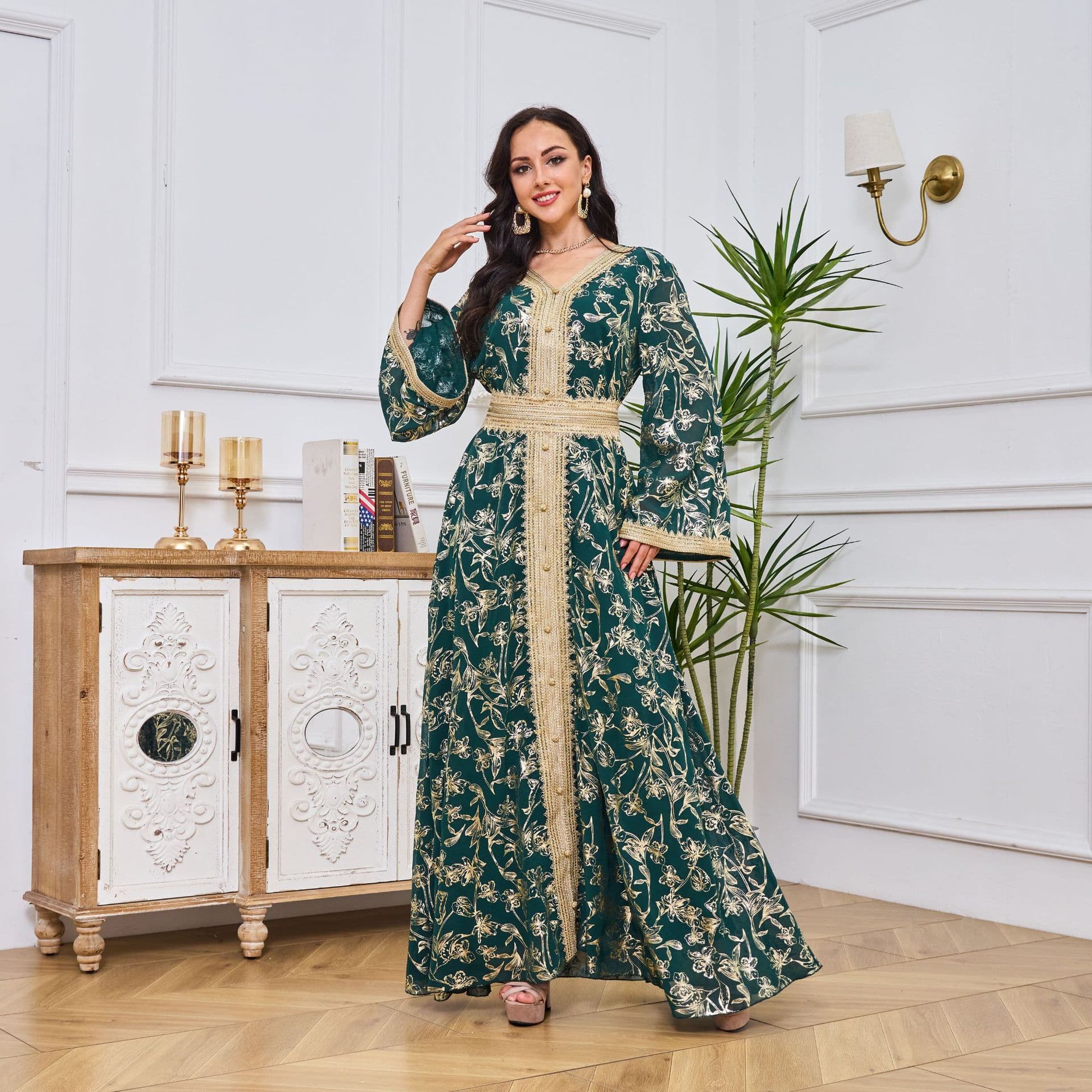 Muslim Clothing Dress Bottom Flower Hot Stamping Fashion Robe