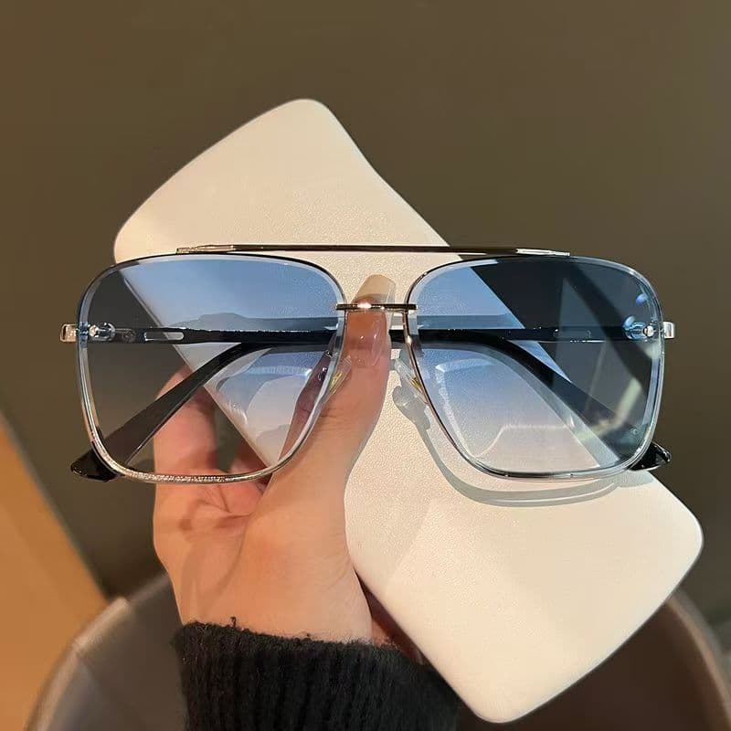 New Transparent Blue Sunglasses Men's Retro Double Beam Driving Sunglasses Travel Travel UV Sun Umbrella Glasses