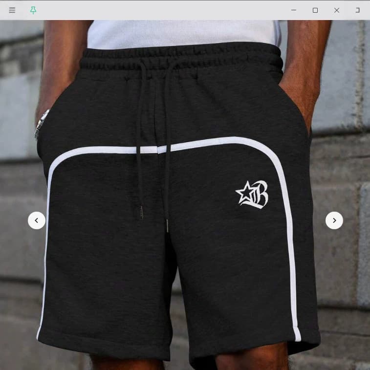 Men's Euro-American Style Side Stripe Shorts - Black Athletic Shorts With Star & B-Logo Embroidery, Drawstring Waistband, Loose Fit Casual Sportswear