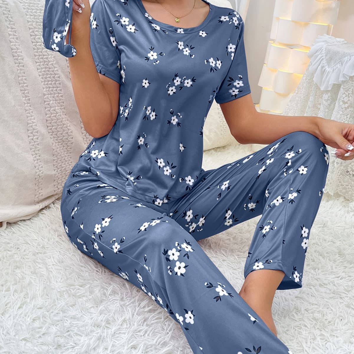 Women's Sleepwears Milk Silk Home Clothes Women Summer Thin Cartoon Print Short Sleeve Long Pants Can Be Worn Outside