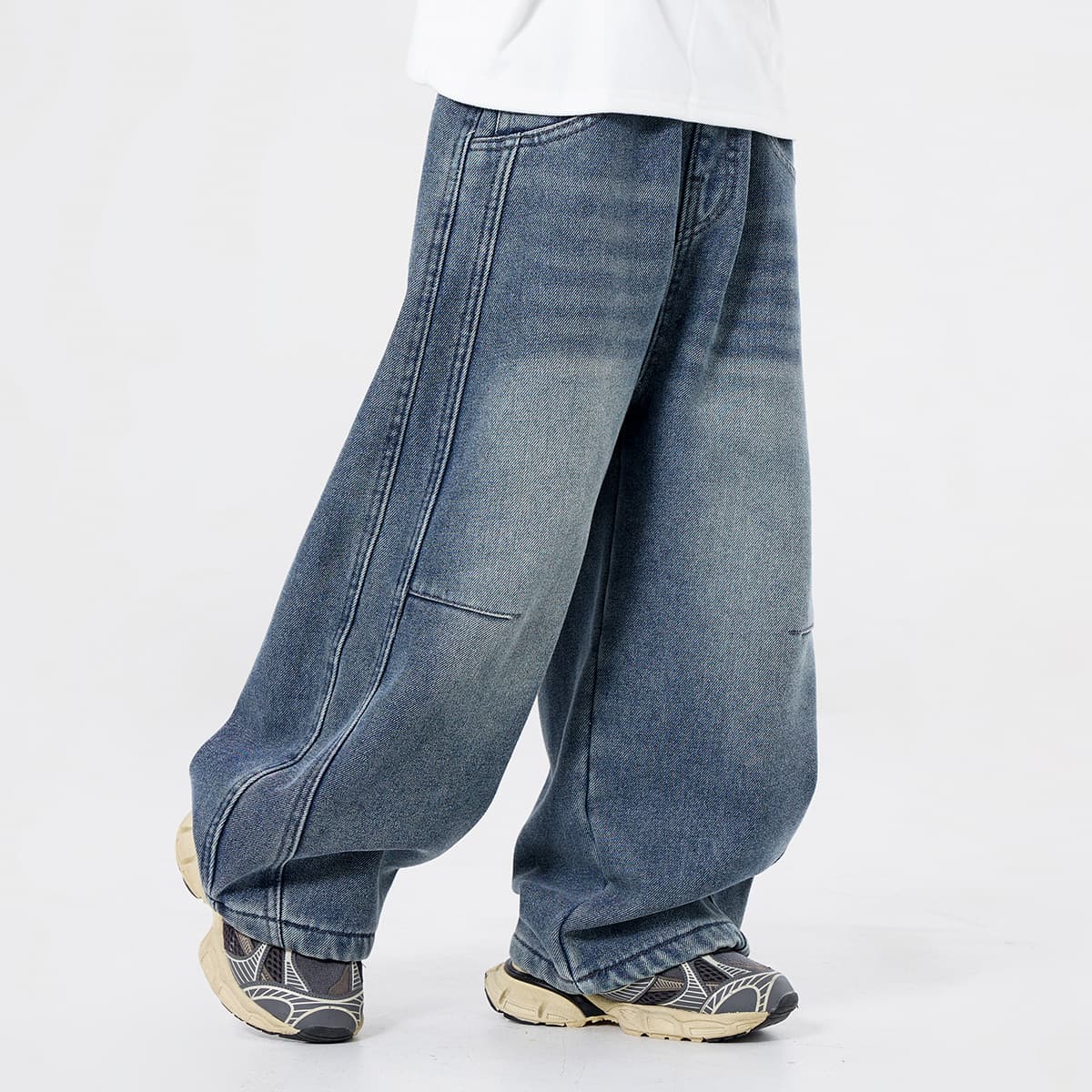 Boys' Jeans Spring Autumn New Style Medium And Large Size Loose Wide Leg Curved Stylish Trendy Toddler Clothing