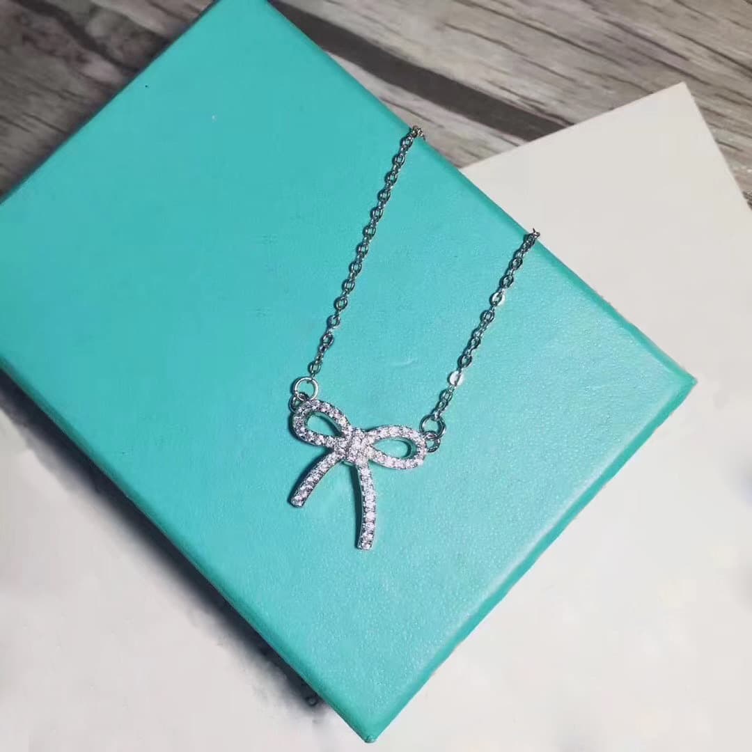 S925 sterling silver Seiko full diamond three dimensional bow necklace female Korean style niche design clavicle chain Valentine's Day gift