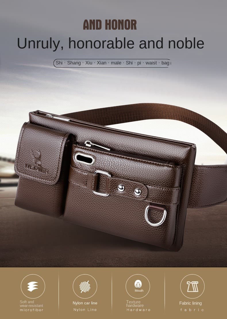 Europe and the United States trend fashion bag sports fanny pack multifunctional cell phone bag pu boys crossbody bag riding waist bag