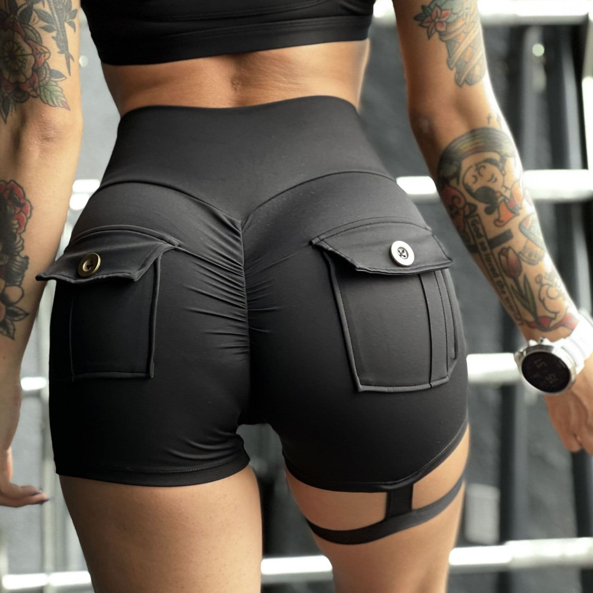 Women's clothing workwear pocket shorts for women with elastic leg rings high waist sexy summer fitness exercise yoga running