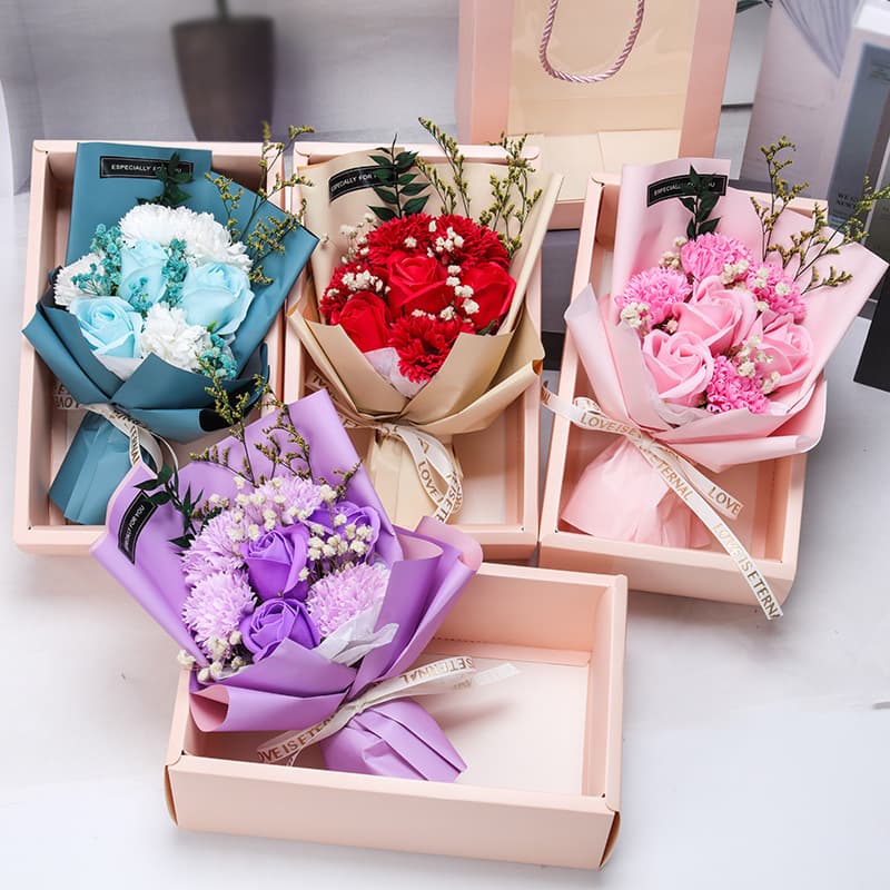 Christmas Valentine's Day Christmas Gift 7 Soap Flowers Handbag Simulated Carnation Roses Starry Sky Dried Flowers